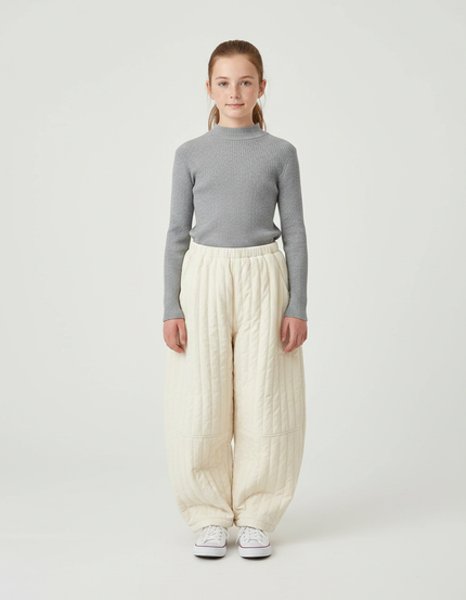 Pantalon Parachute Crème Matelassé Ample Enfant Hiver - Beige Molleton