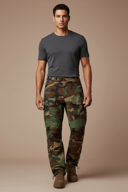 Pantalon Parachute Camouflage Militaire Cargo Ample Homme - Multicolore Toile