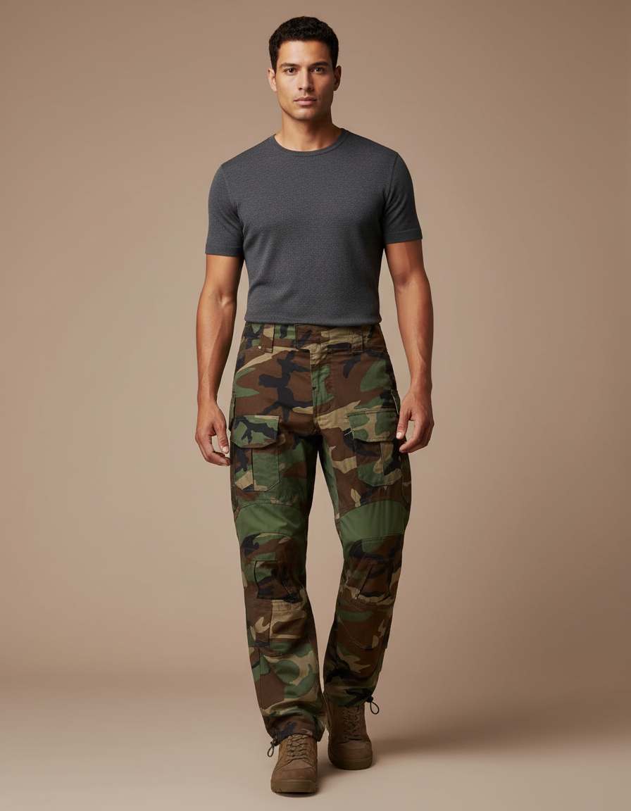 Pantalon Parachute Camouflage Militaire Cargo Ample Homme - Multicolore Toile