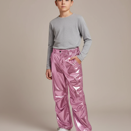 Pantalon Parachute Métallique Rose Ample Scintillant Garçon - Polyester