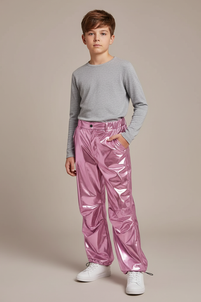Pantalon Parachute Métallique Rose Ample Scintillant Garçon - Polyester
