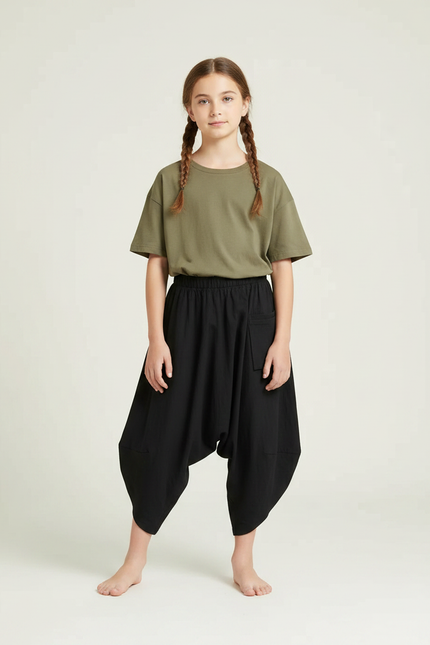 Pantalon Parachute Noir Ample Coton Harem Enfant