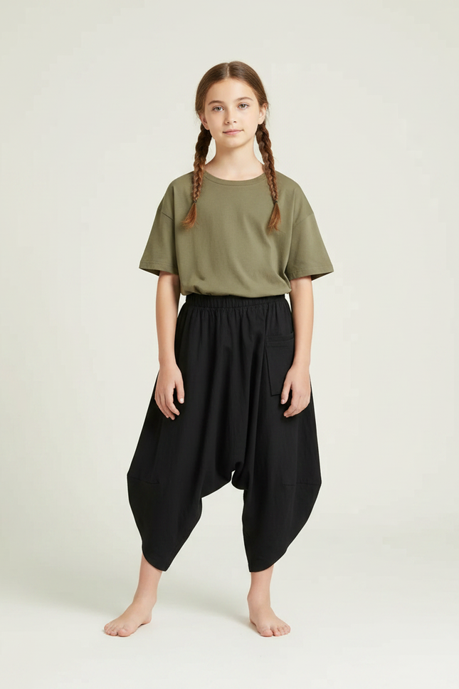 Pantalon Parachute Noir Ample Coton Harem Enfant