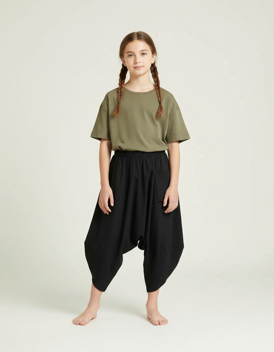 Pantalon Parachute Noir Ample Coton Harem Enfant