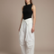 Pantalon Parachute Blanc Ample Taille Basse Décontracté Femme - Coton