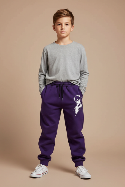 Pantalon Parachute Violet Imprimé Anime Décontracté Enfant - Molleton