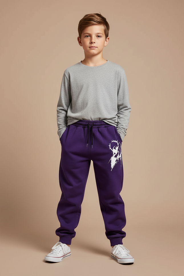 Pantalon Parachute Violet Imprimé Anime Décontracté Enfant - Molleton