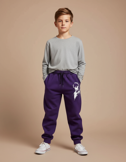 Pantalon Parachute Violet Imprimé Anime Décontracté Enfant - Molleton