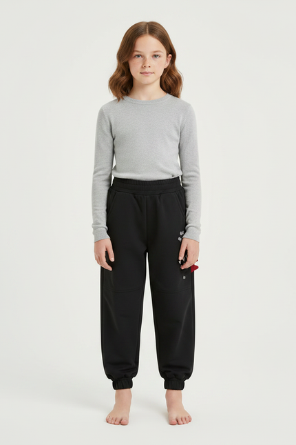 Pantalon Parachute Noir Ample Molletonné Sport Enfant