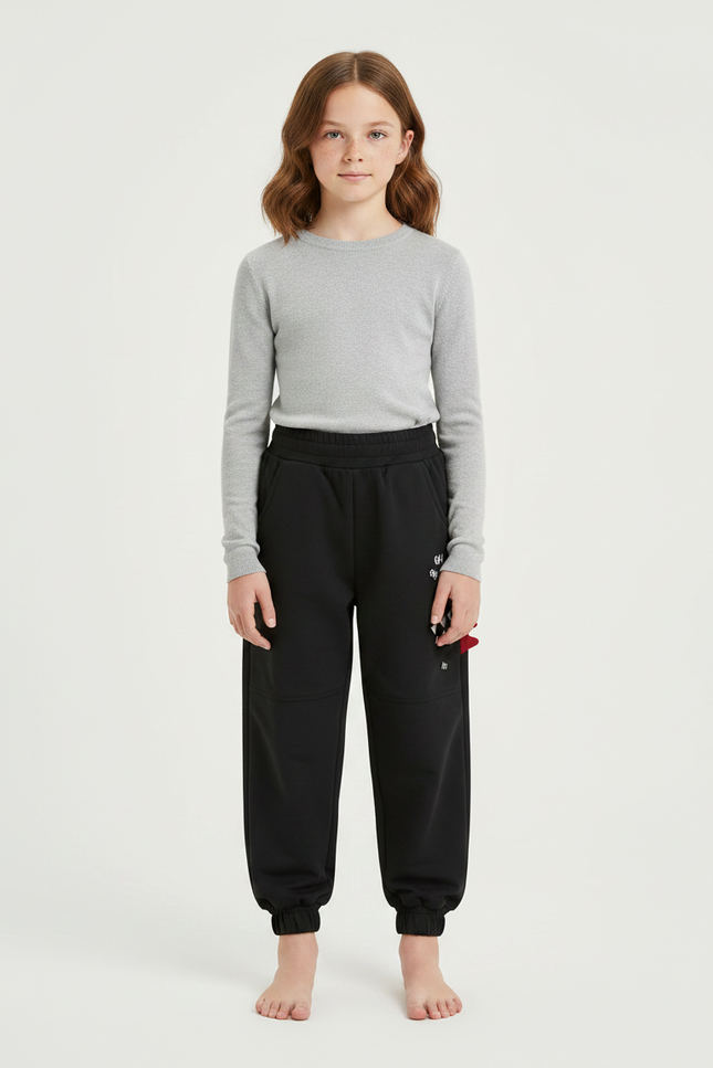 Pantalon Parachute Noir Ample Molletonné Sport Enfant