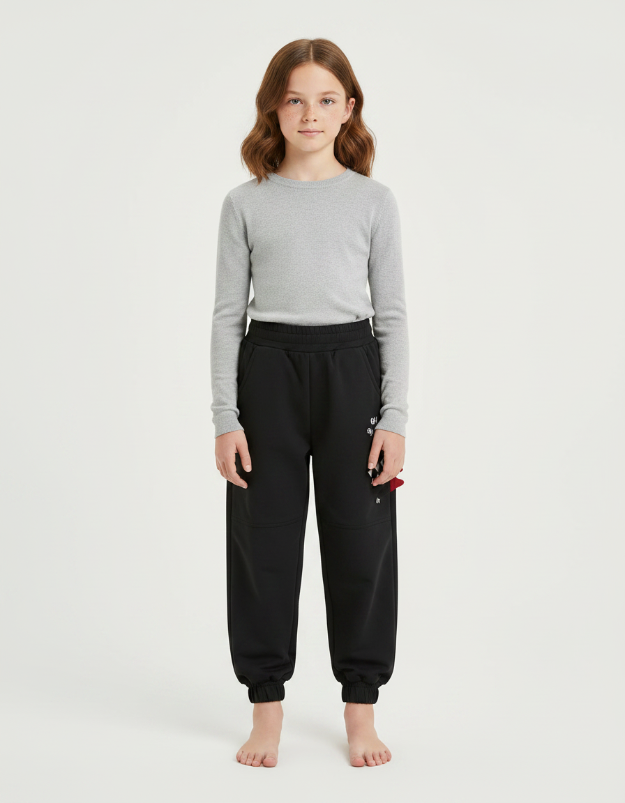 Pantalon Parachute Noir Ample Molletonné Sport Enfant