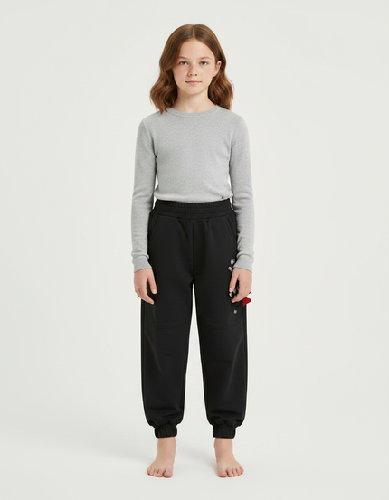 Pantalon Parachute Noir Ample Molletonné Sport Enfant