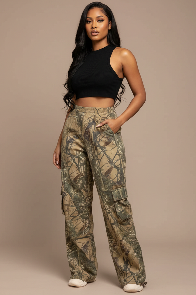 Pantalon Parachute Camouflage Ample Cargo Femme Y2K - Multicolore Toile