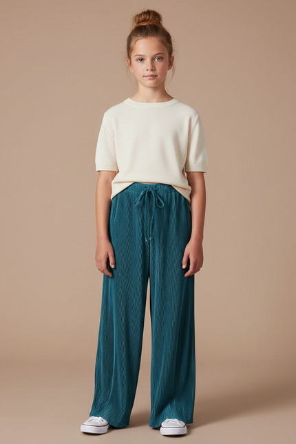 Pantalon Parachute Plissé Ample Fluide Vert Émeraude - Polyester