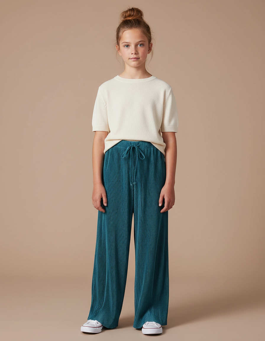 Pantalon Parachute Plissé Ample Fluide Vert Émeraude - Polyester