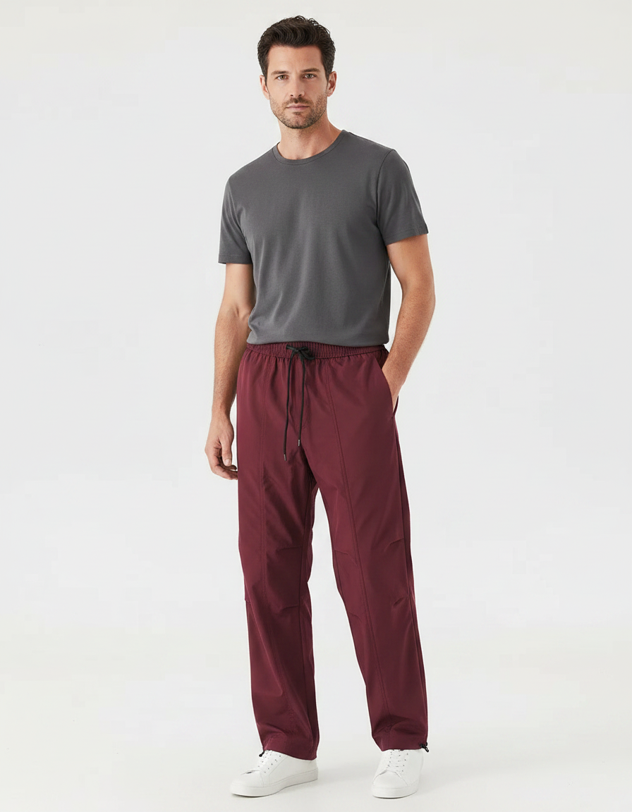 Pantalon Parachute Bordeaux Ample Décontracté Sportif Homme - Polyester