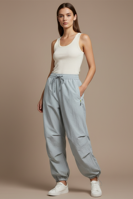 Pantalon Parachute Gris Femme Décontracté Lâche Léger - Polyester