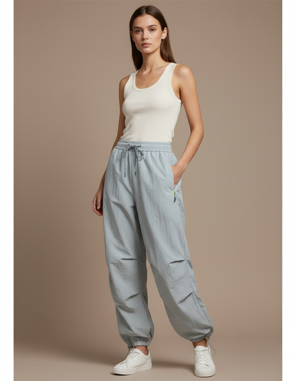 Pantalon Parachute Gris Femme Décontracté Lâche Léger - Polyester