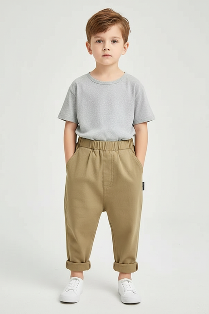Pantalon Parachute Kaki Coton Ample Décontracté Garçon
