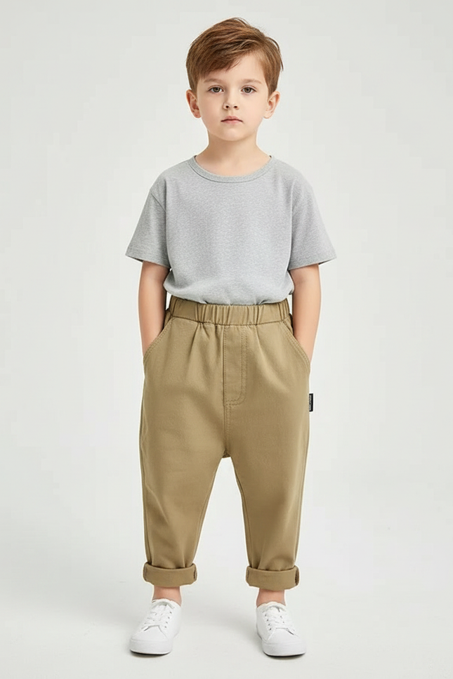 Pantalon Parachute Kaki Coton Ample Décontracté Garçon