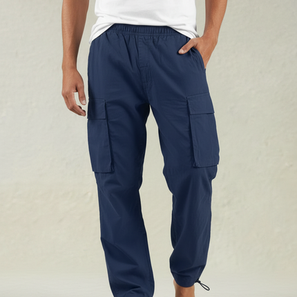 Pantalon Parachute Bleu Marine Cargo Ample Cordon Homme - Polyester