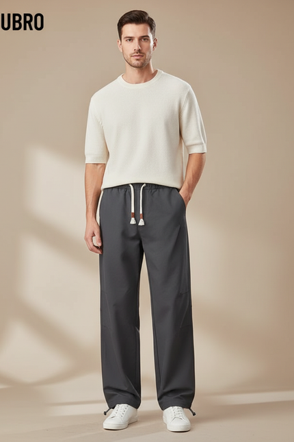 Pantalon Parachute Gris Ample Coton Décontracté Cordon