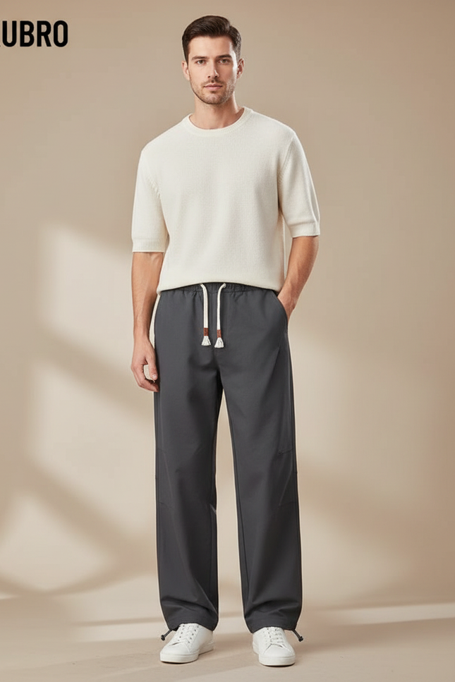 Pantalon Parachute Gris Ample Coton Décontracté Cordon