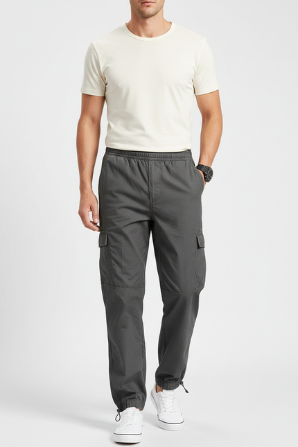 Pantalon Parachute Gris Cargo Cordon Ample Coton Homme