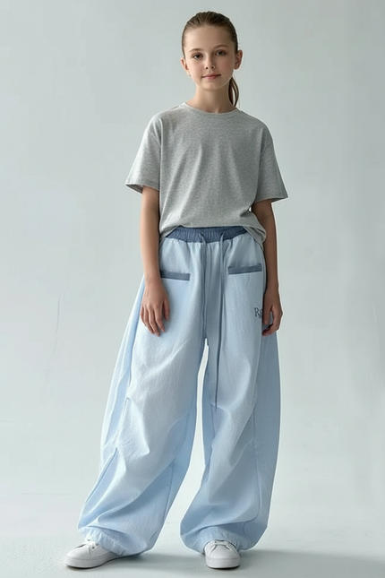 Pantalon Parachute Bleu Ciel Ample Décontracté Coton