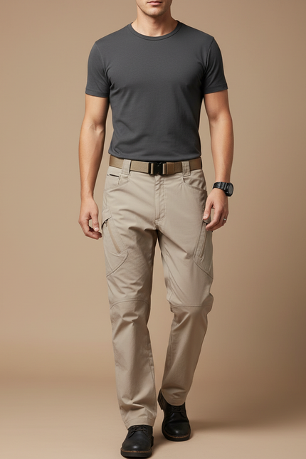 Pantalon Parachute Beige Cargo Tactique Robuste Homme - Polyester
