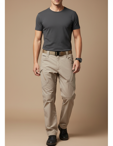 Pantalon Parachute Beige Cargo Tactique Robuste Homme - Polyester