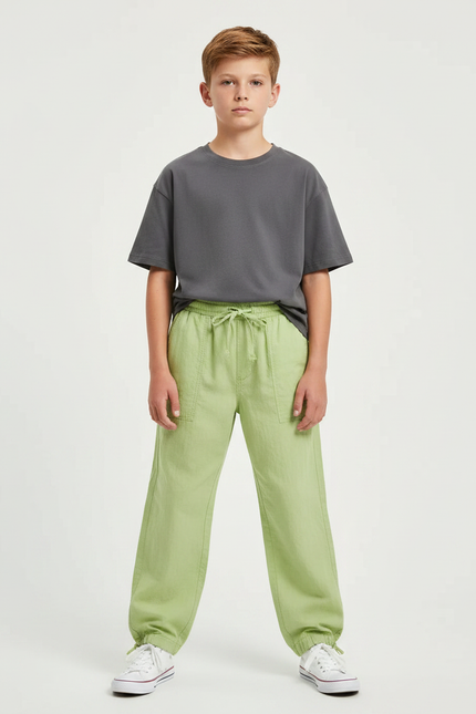 Pantalon Parachute Garçon Resserré Aux Chevilles Toile - Vert Lin