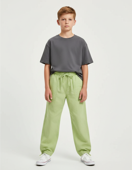 Pantalon Parachute Garçon Resserré Aux Chevilles Toile - Vert Lin