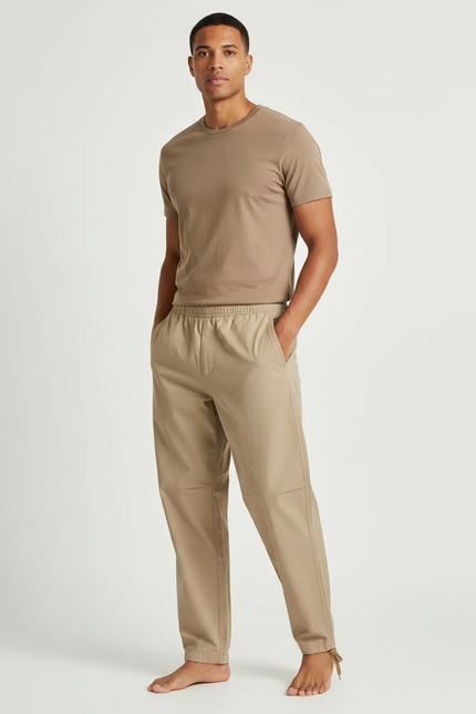 Pantalon Parachute Beige Coton Ample Confortable Décontracté Homme