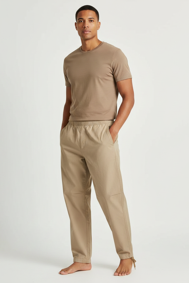 Pantalon Parachute Beige Coton Ample Confortable Décontracté Homme