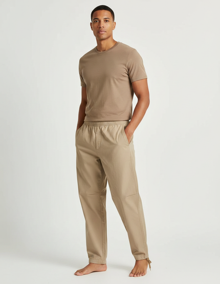 Pantalon Parachute Beige Coton Ample Confortable Décontracté Homme