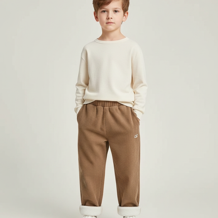 Pantalon Parachute Côtelé Marron Doublé Polaire Enfant - Cordé