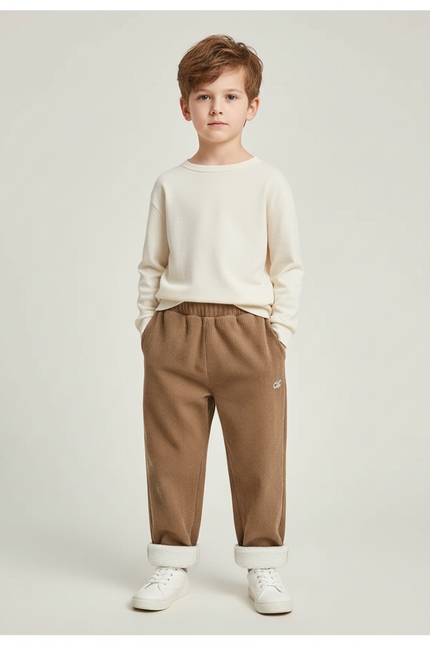 Pantalon Parachute Côtelé Marron Doublé Polaire Enfant - Cordé