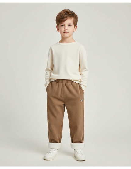 Pantalon Parachute Côtelé Marron Doublé Polaire Enfant - Cordé