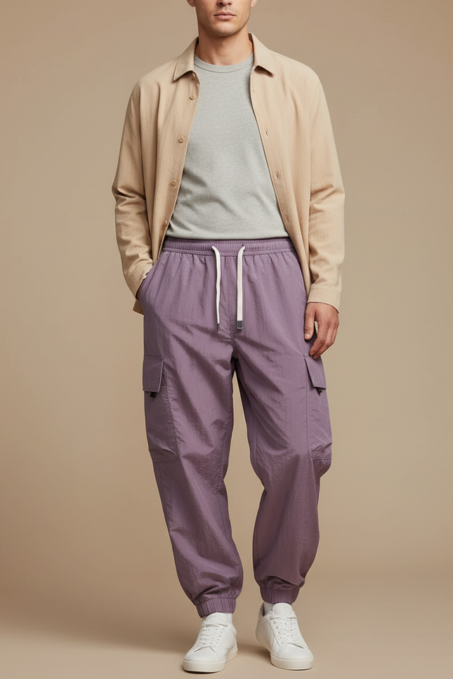Pantalon Parachute Lilas Cargo Ample Homme - Violet Polyester