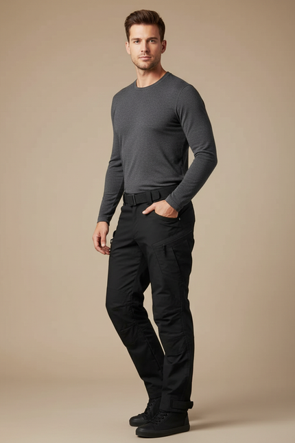 Pantalon Parachute Noir Cargo Homme Coupe Droite - Polyester