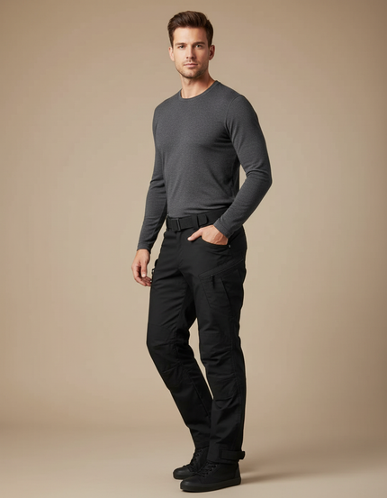Pantalon Parachute Noir Cargo Homme Coupe Droite - Polyester