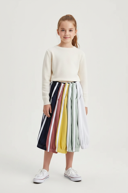Pantalon Parachute Rayé Multicolore Ample Enfant Sportif - Molleton