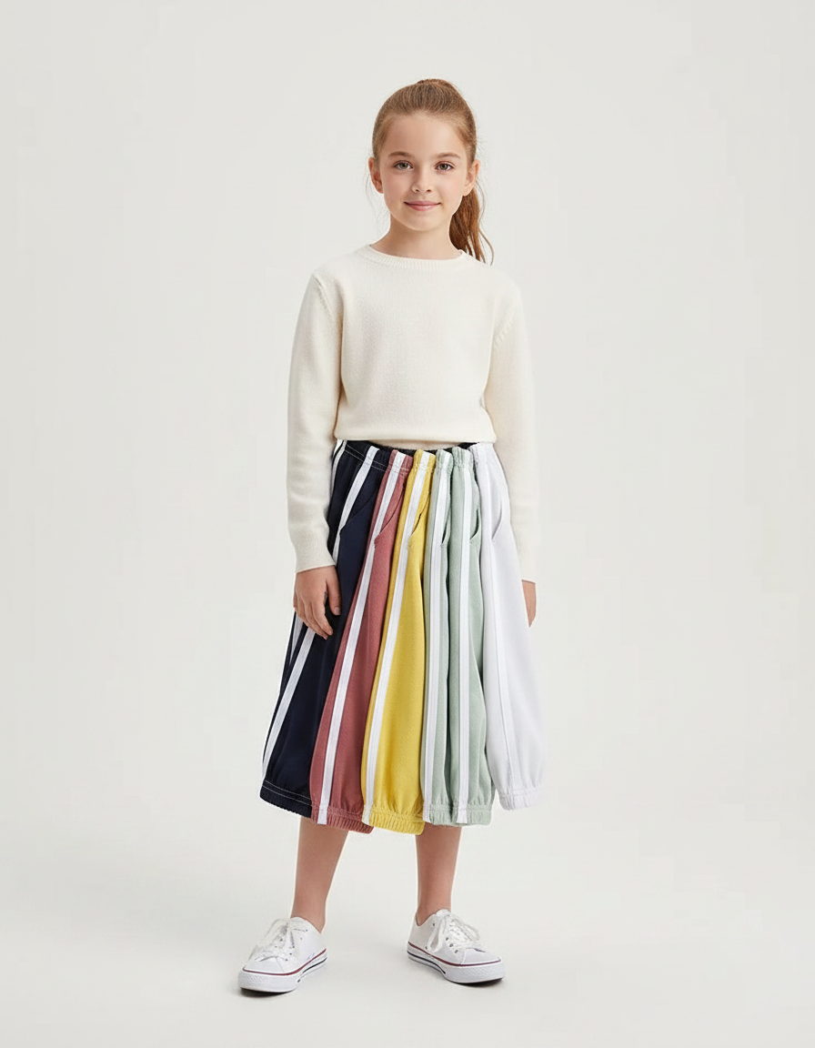 Pantalon Parachute Rayé Multicolore Ample Enfant Sportif - Molleton
