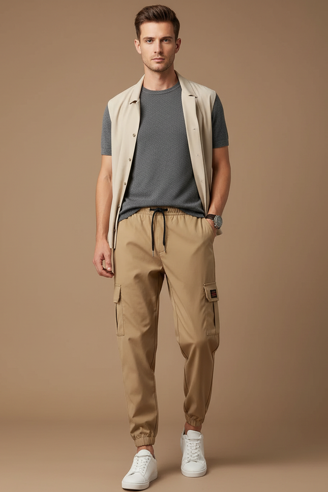 Pantalon Parachute Beige Cargo Léger Décontracté Homme - Polyester