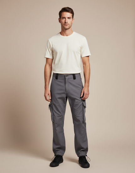 Pantalon Parachute Gris Cargo Coton Ample Homme Tactique