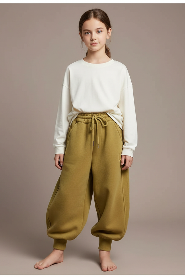 Pantalon Parachute Kaki Ample Molletonné Épais Fille