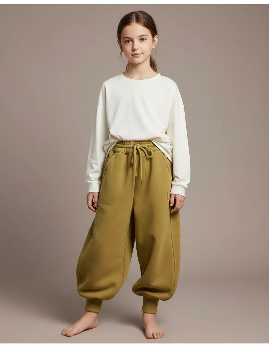 Pantalon Parachute Kaki Ample Molletonné Épais Fille