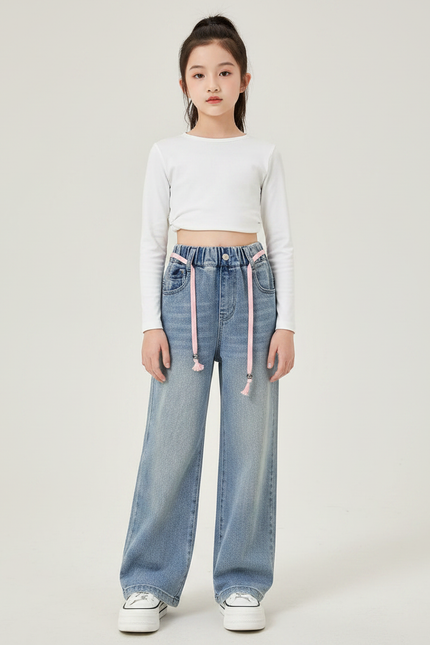 Pantalon Parachute Jean Ample Enfant Fille Décontracté - Bleu