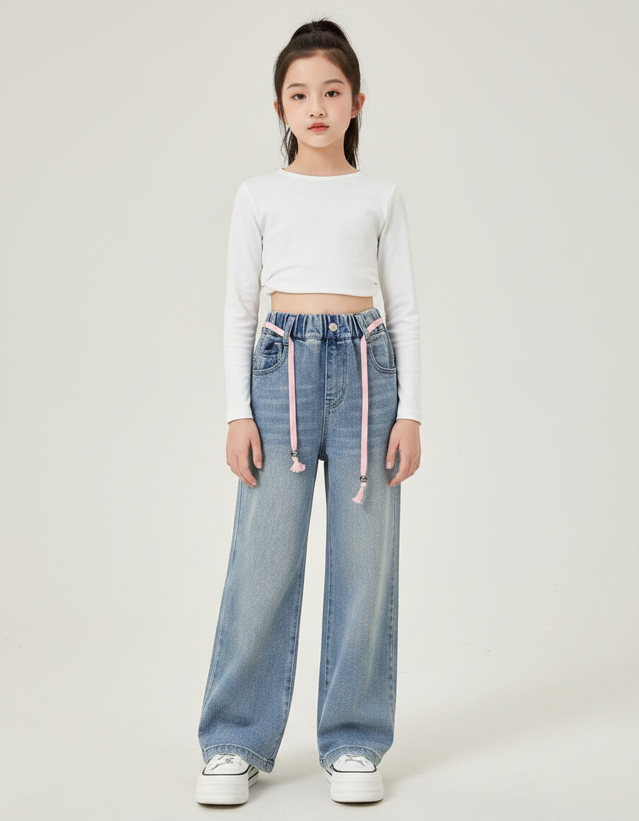 Pantalon Parachute Jean Ample Enfant Fille Décontracté - Bleu